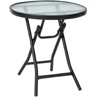 Helloshop26 Gartentisch - - Runder Klapptisch - Gehärtetes Glas - Stahl - 46 x 47 cm
