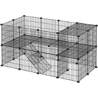 Songmics Kleintierkäfig 2 stöckig Laufgitter verstellbar Meerschweinchen-Käfig 143 x 71 x 73 cm schwarz Laufgitter aus Metall LPI02H