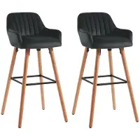 Vente-unique Barhocker 2er-Set - Samt & Metall in Holzoptik - Schwarz - ELEANA