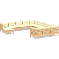 vidaXL 12-tlg. Garten-Lounge-Set mit Creme Kissen Kiefernholz
