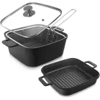Orion Granittopf mit Glasdeckel, Grillpfanne, Korb GRANDE 2+4 l, 4-tlg.