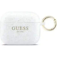 GUESS Schutzhülle für AirPods Pro 3, Silicone Glitter Case, Weiß