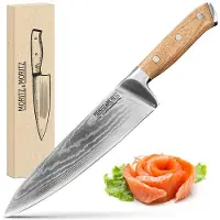 Moritz und Moritz Moritz&Moritz Kochmesser Damastmesser 5788, Akazienholzgriff, Damaststahl (90Cr18MoV) mit 66 Lagen, Klingenlänge 20 cm