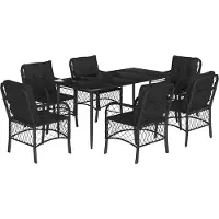 vidaXL 7-tlg. Garten-Essgruppe mit Kissen Schwarz Poly Rattan