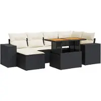 vidaXL 7-tlg. Garten-Sofagarnitur mit Kissen Schwarz Poly Rattan