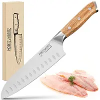 Moritz&Moritz Santokumesser 5779, 18 cm Edelstahlklinge mit Kullenschliff, Akazienholzgriff