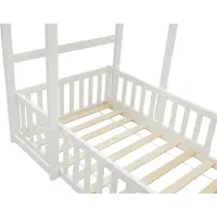 Vente-unique Bett in Hausoptik + Matratze - 90 x 190 cm - Kiefer & MDF - Weiß - VARLAINE