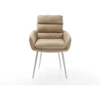 DELIFE Esszimmerstuhl Abelia-Flex mit Armlehnen Mikrofaser Beige Vintage 4-Fuß konisch Edelstahl