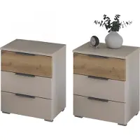 Die Möbelfundgrube Nachttisch Paar beige Eiche 40 x 40 cm 3 Schubladen - rauch - SAJO