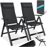 Kesser Gartenstuhl Hochlehner mit Armlehnen Aluminium Klappstuhl inkl. Kopfkissen Campingstuhl 7-Fach Verstellbar Rückenlehne Atmungsaktiv & Wetterfest Klappbar & Anti-Rutsch