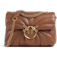 Pinko Leder Umhängetasche Schultertasche Love Puff Mini CL Sheep Nappa Quilt Brown - Lion - Antique Gold hellbraun