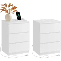 Vasagle Nachttisch 2er Set, mit Steckdosenleiste, Beistelltisch mit 3 Schubladen LETB35831W14