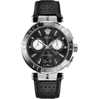 Versace Aion Chronograph Herrenuhr silber schwarz Lederarmband