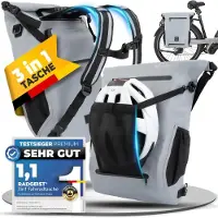 RADGEIST 3in1 Fahrradtasche - Für Gepäckträger - Rucksack & Umhängetasche 18-22L - 100% wasserdicht - Grau