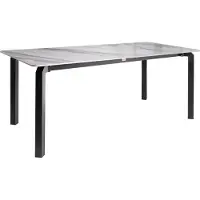 Beliani Gartentisch Grau Sinterstein-Platte Marmor Optik Rechteckig 180x90 cm mit Schwarzem Metallgestell Moderner Outdoor Esstisch für 8 Personen
