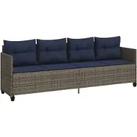 vidaXL Sonnenliege mit Kissen Grau Poly Rattan