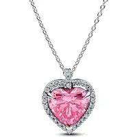 Pandora 394414C01-45 Damen-Kette Pinkfarbenes Halo Herz Silber