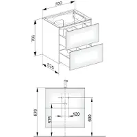 Keuco Edition 11 Waschtischunterbau 700 x 700 x 535 mm mittig mit 2 Auszüge - Anthrazit Glas / Lack Matt - 31342110000