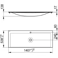 Keuco Edition 11 Keramik-Waschtisch 1405 x 538 mm für 1-Loch-Armaturen - weiß - 31160311401