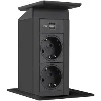 Evoline Port Push schwarz 2x Schuko + USB-A + USB-C Charger Wippdeckel schwarz