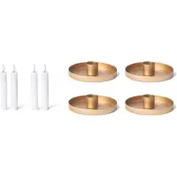Novaliv 4er-Set Stabkerzenhalter Durchmesser 14cm Dekoschale GOLD rund Metall mit LED-Echtwachskerze