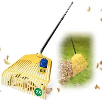 Novatool 2X Laubbesen mit Teleskop-Stiel bis 152cm, 2 in 1 Kombigerät, Laubbesen und Laubgabel mit 2