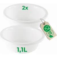Novaliv 2x Spülschüssel Rund 1,1L, D20 cm, Weiss, BPA-frei Spülmaschinenfest Ideal für Küche und Camp