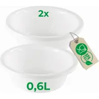 Novaliv 2x Spülschüssel Rund 0,6L, D16 cm, Weiss, BPA-frei Spülmaschinenfest Ideal für Küche und Camp