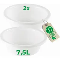 Novaliv 2x Spülschüssel Rund 7,5L, D36 cm, Weiss, BPA-frei Spülmaschinenfest Ideal für Küche und Camp