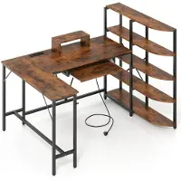Helloshop26 L-förmiger Schreibtisch mit Bücherregal und Ladestation 160 x 108 x 109,5 cm