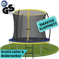 Zero Gravity Trampolin Ø 244 cm inkl. Leiter & 4 Bodenanker / Schneller Auf- und Abbau dank smartem Klappnetz / Max. 75 kg / Ultima 4 Fun-Edition