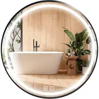 Save LED Badezimmerspiegel Rund 80 cm – Badspiegel mit LED Beleuchtung, Touch-Schalter, Anti-Beschlag, 3 Lichtfarben, Schwarzer Rahmen – HOME