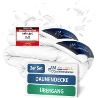 AM Qualitätsmatratzen Premium Ganzjahres Daunen Bettdecke 2er Set Made in Germany aus 100 % Daunen 155x220cm