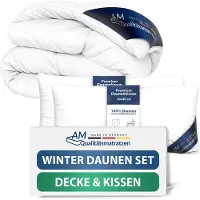 AM Qualitätsmatratzen Premium Winter Daunen Bettdecken- & Kissen Set Made in Germany & DOWNPASS Zertifiziert 220x240cm