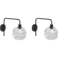 Beliani Wandlampen 2er Set Schwarz aus Eisen Glas Industrial Style Modernes Design Eleganter Stil Schlafzimmer Wohnzimmer Flur