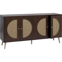 Mendler Sideboard MCW-P49, Schrank Kommode mit Türen Anrichte Staufächer, Poly-Rattan MDF Melamin 80x160x40cm Walnuss-Optik