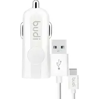 Budi , Kfz-Ladegerät USB 12W LED mit USB-C Kabel, Weiß