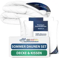 AM Qualitätsmatratzen Premium Sommer Daunen Bettdecken- & Kissen Made in Germany & DOWNPASS zertfiziert 220x240cm
