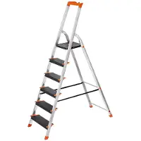 Helloshop26 6-stufige Aluminiumleiter, Trittbreite 12 cm, klappbar, mit Plattform
