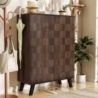OKWISH Schuhschrank mit 5 Fächern Einlegeböden Holzmaserung 80x35.5x110cm Dunkelholz
