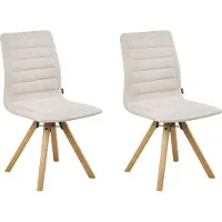 Beliani Drehbarer Esszimmerstuhl 2er Set Hellbeige Stoff Braune Holzbeine Gepolstert Moderner Stil Drehstühle Polsterstühle Esszimmer
