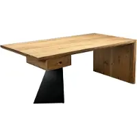 FineBuy Schreibtisch Massivholz Akazie 180cm rechteckig mit Schublade - Moderner massiver Bürotisch mit Metall - Natur Holztisch Industrial Design