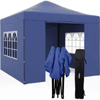 Niceey Partyzelt - 3x3m - Pavillon - faltbar und wasserdicht - Partyzelt mit Seitenwänden - Gartenzelt - einfacher Aufbau - Tragetasche mit Rädern - Dunkelblau