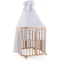 Waldin Babybett aus Buchenholz mit Sternenmuster, blau/Natur, mitwachsend, Wiegefunktion