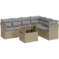 vidaXL 7-tlg. Garten-Sofagarnitur mit Kissen Beige Poly Rattan