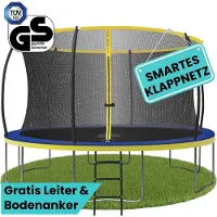 Zero Gravity Trampolin Ø 427 cm inkl. Leiter & 4 Bodenanker / Schneller Auf- und Abbau dank smartem Klappnetz / Max. 150 kg / Ultima 4 Fun-Edition