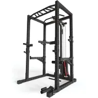 ATLETICA R7-Cyrax Power Rack | 200 cm Höhe | Latzug mit Legblocker | Rudereinheit | Multi-Grip Bar | Safety Spotter Arme | Dip Station | Landmine
