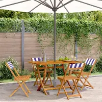 vidaXL "im Angebot" Gartenstühle 4 Stk. - bis 150 kg - Klappbar Blau und Weiß Stoff und Massivholz - Stapelsessel CC9593