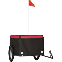 Syfax Fahrradanhänger Lastenanhänger, Schwerlasttransport, Eisen & Oxford-Gewebe, 45 kg Tragfähigkeit, 134x69x59 cm, Schwarz Rot, mit Sicherheitsflagge