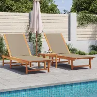 vidaXL "im " Sonnenliegen 2 Stk. - möbel für den Garten - mit Tisch Taupe Massivholz Akazie Textilene - Gartenliegen CC10956